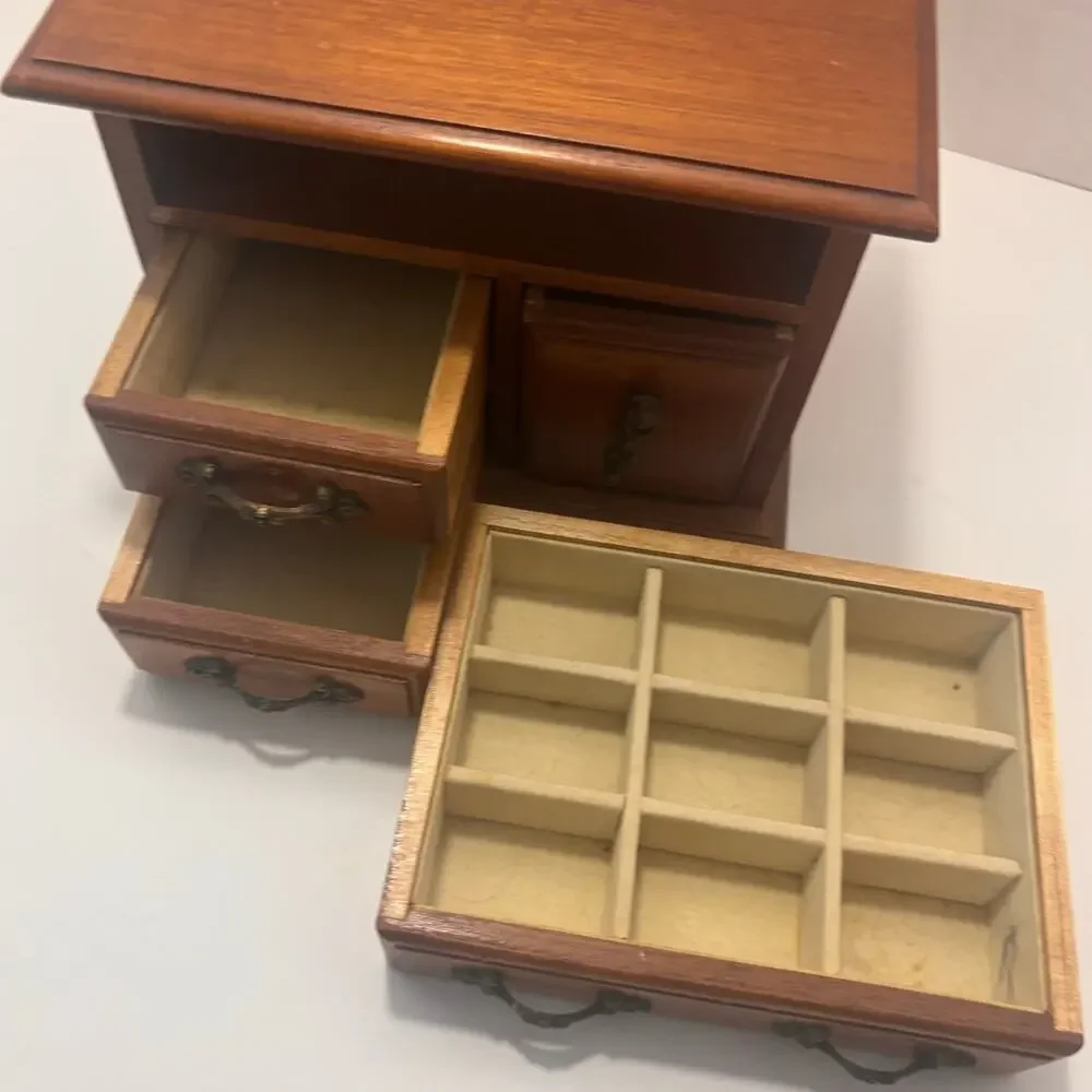 Vintage Powell Wooden Jewelry Box Mini Dresser Chest Organiser 4 Drawer Taiwan